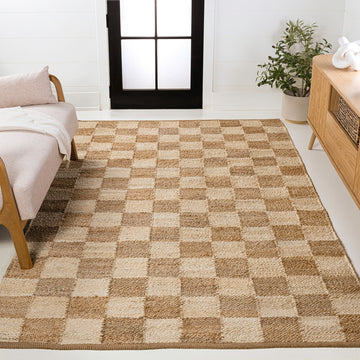 Theo Modern Farmhouse Woven Jute Checkerboard Area Rug